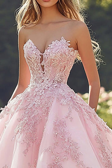 Princesse Blush Robe de bal sans bretelles en tulle Quinceanera avec appliques